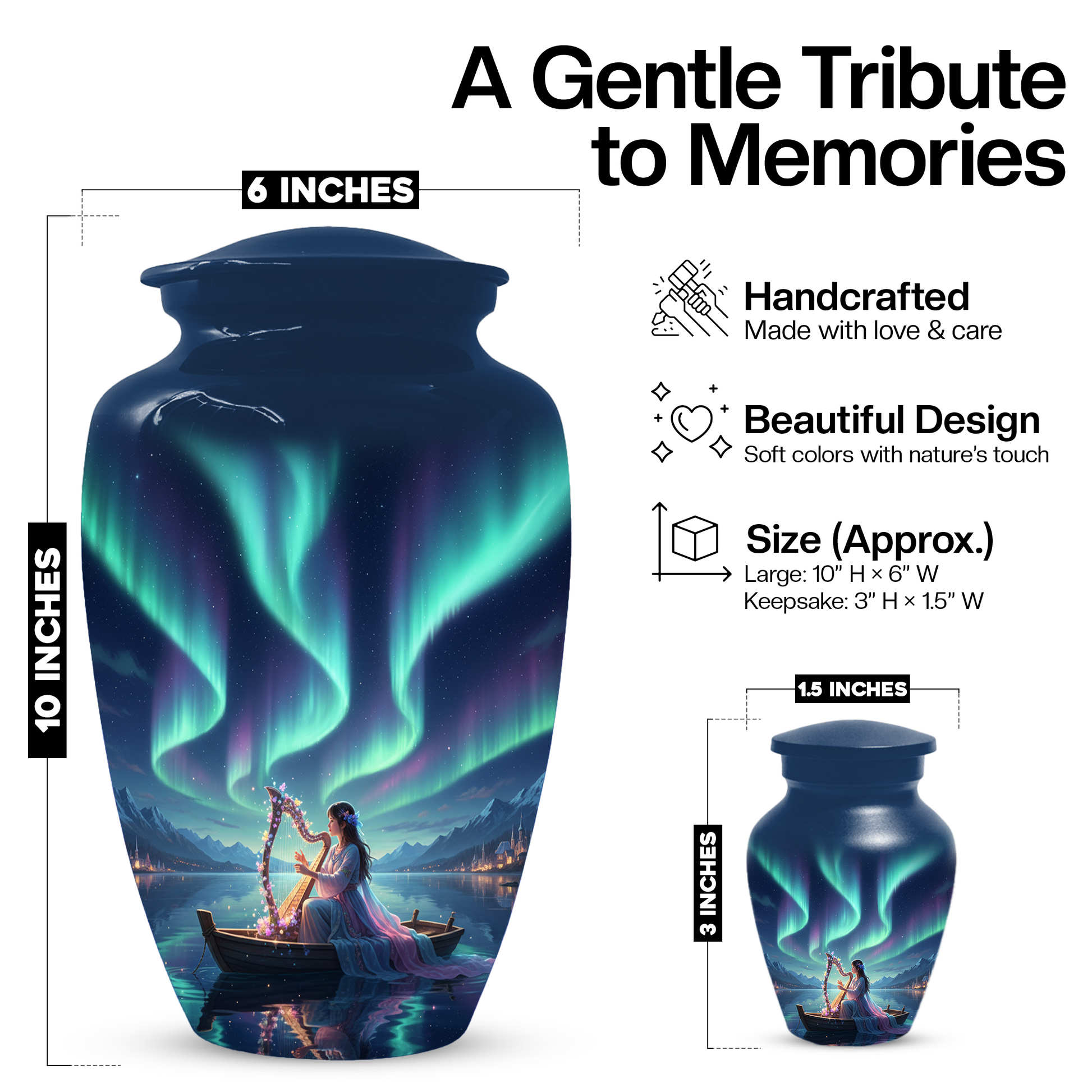 Northern Lights Urn for Human Ashes, Personalized Aurora Cremation Urn