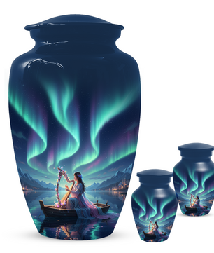 Northern Lights Urn for Human Ashes, Personalized Aurora Cremation Urn