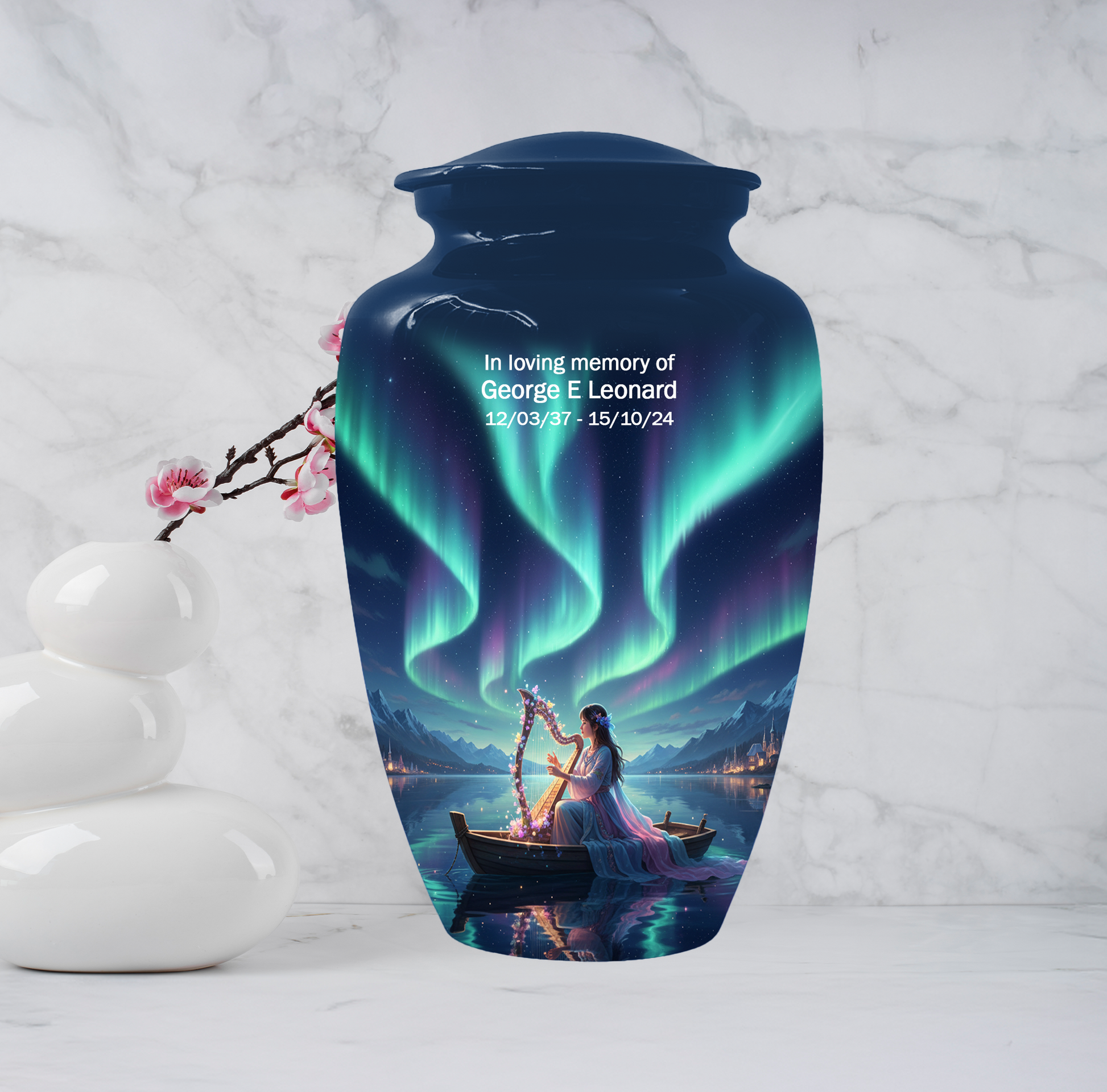 Northern Lights Urn for Human Ashes, Personalized Aurora Cremation Urn