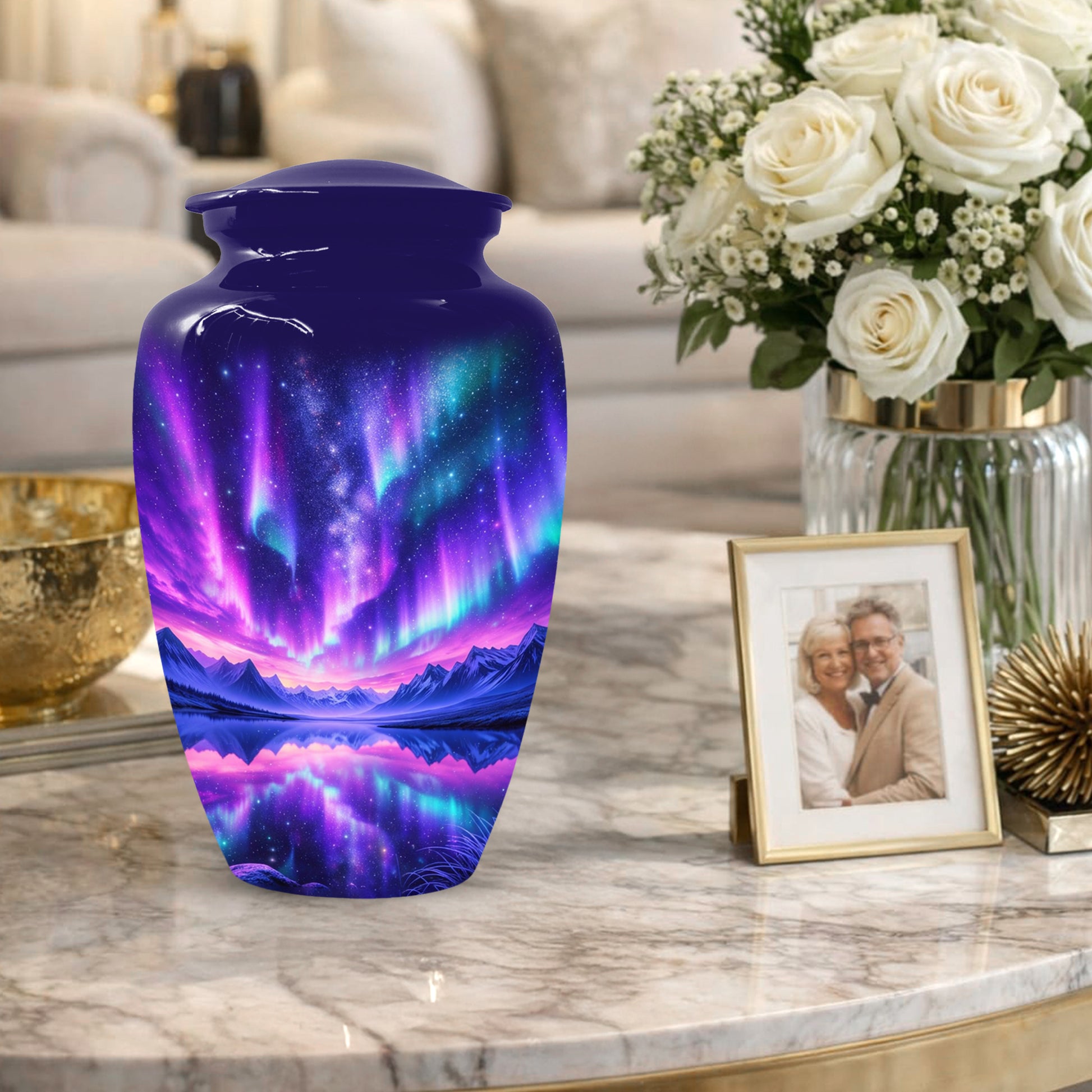Aurora Borealis Urn for Mom or Dad, Northern Lights Cremation Urn for Women & Men