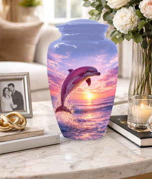 Pink Dolphin Urn For Ashes - Blue Ocean Cremation Urns For Adults