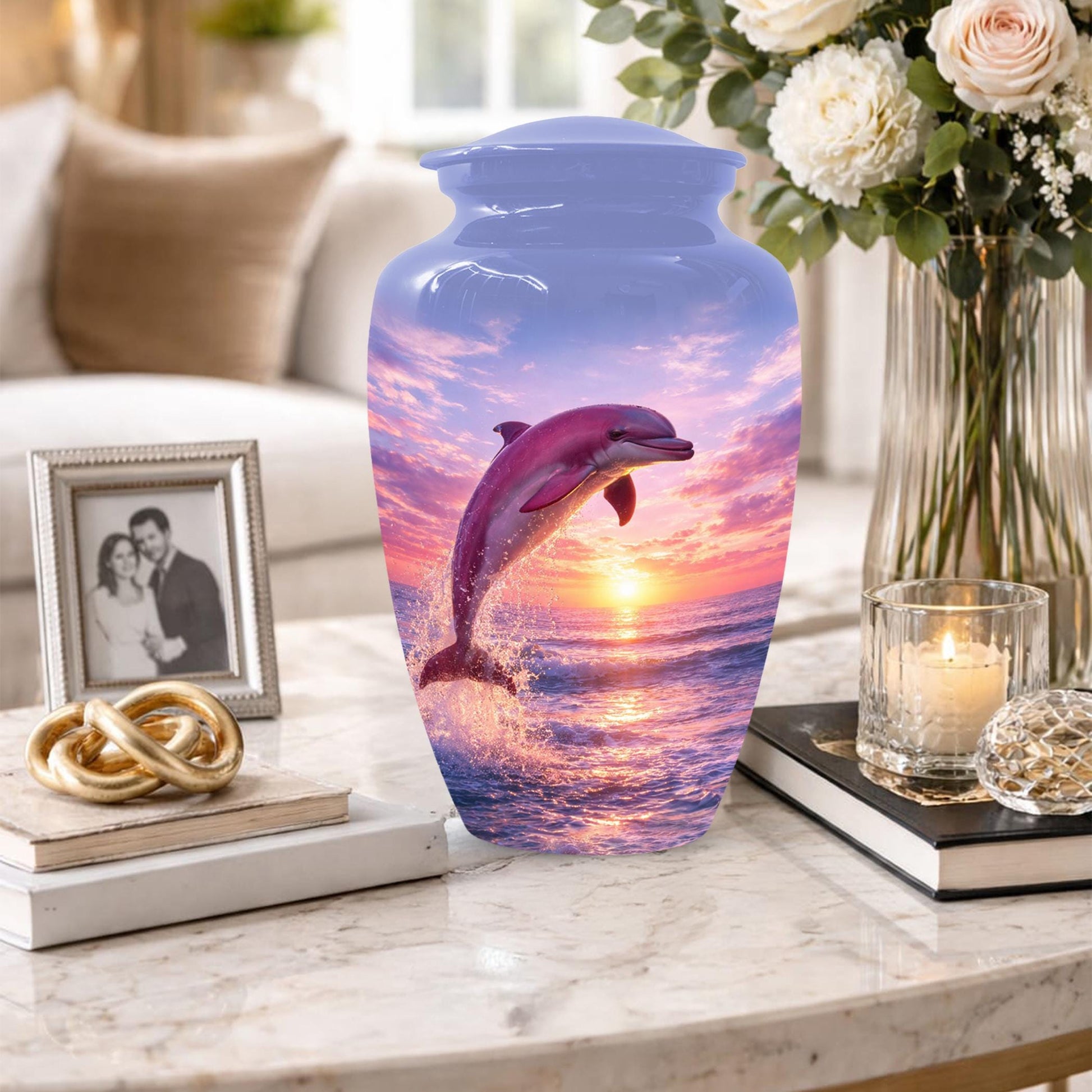 Pink Dolphin Urn For Ashes - Blue Ocean Cremation Urns For Adults