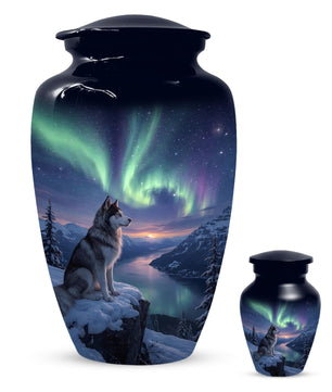Husky Dog Urn for Ashes - Aurora Borealis Mini Urns For Pets