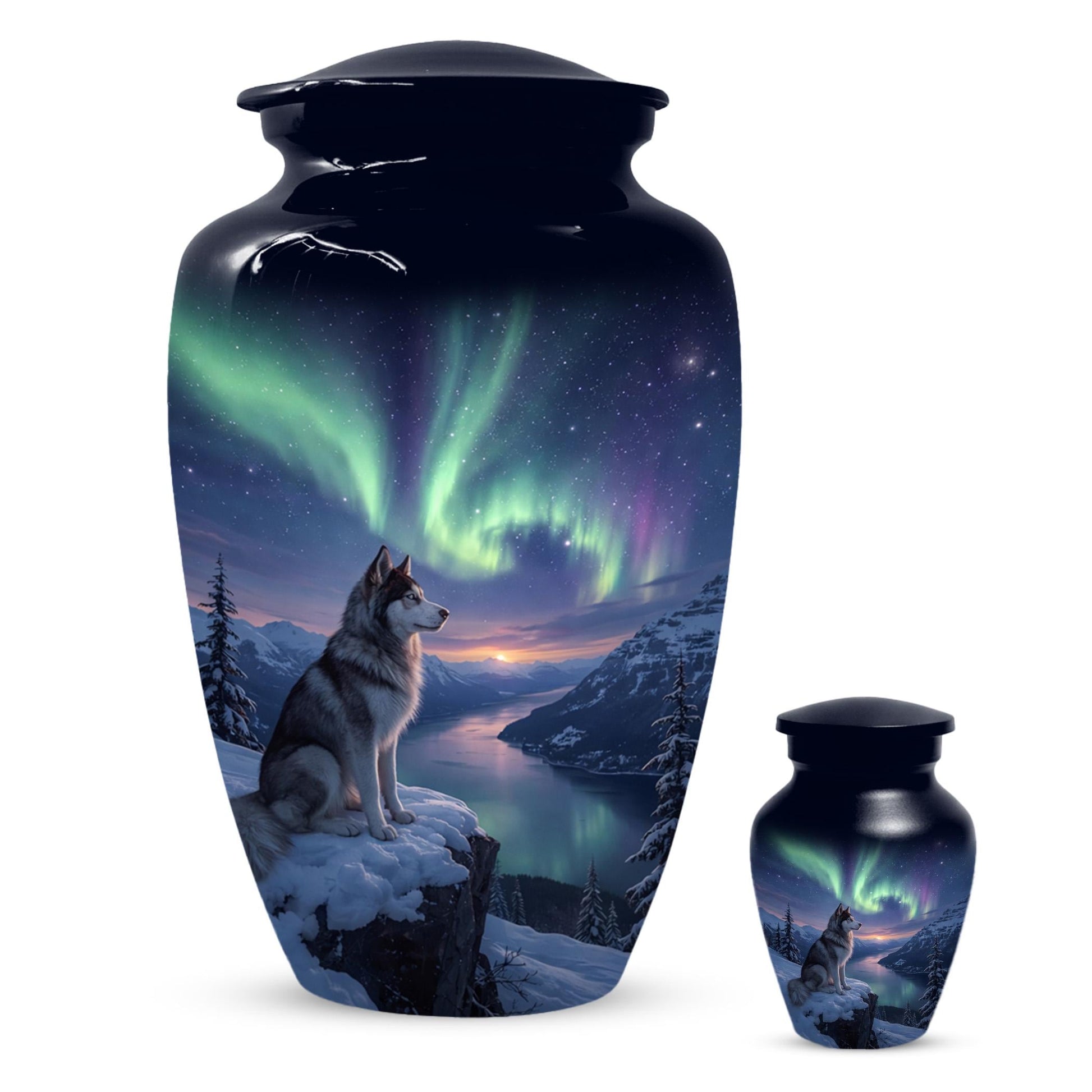 Husky Dog Urn for Ashes - Aurora Borealis Mini Urns For Pets