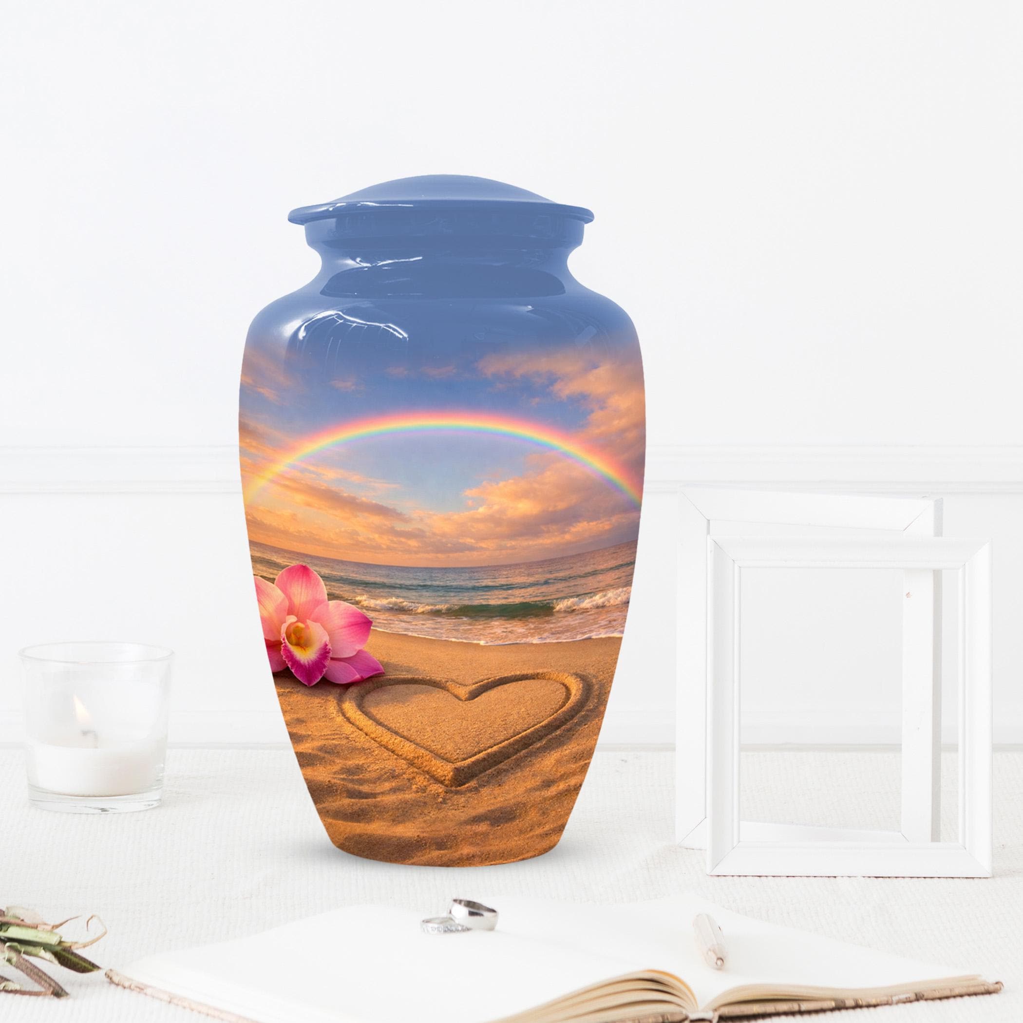 Beach Themed Urns For Human Ashes - Ocean Rainbow Cremation Urn For Male & Female