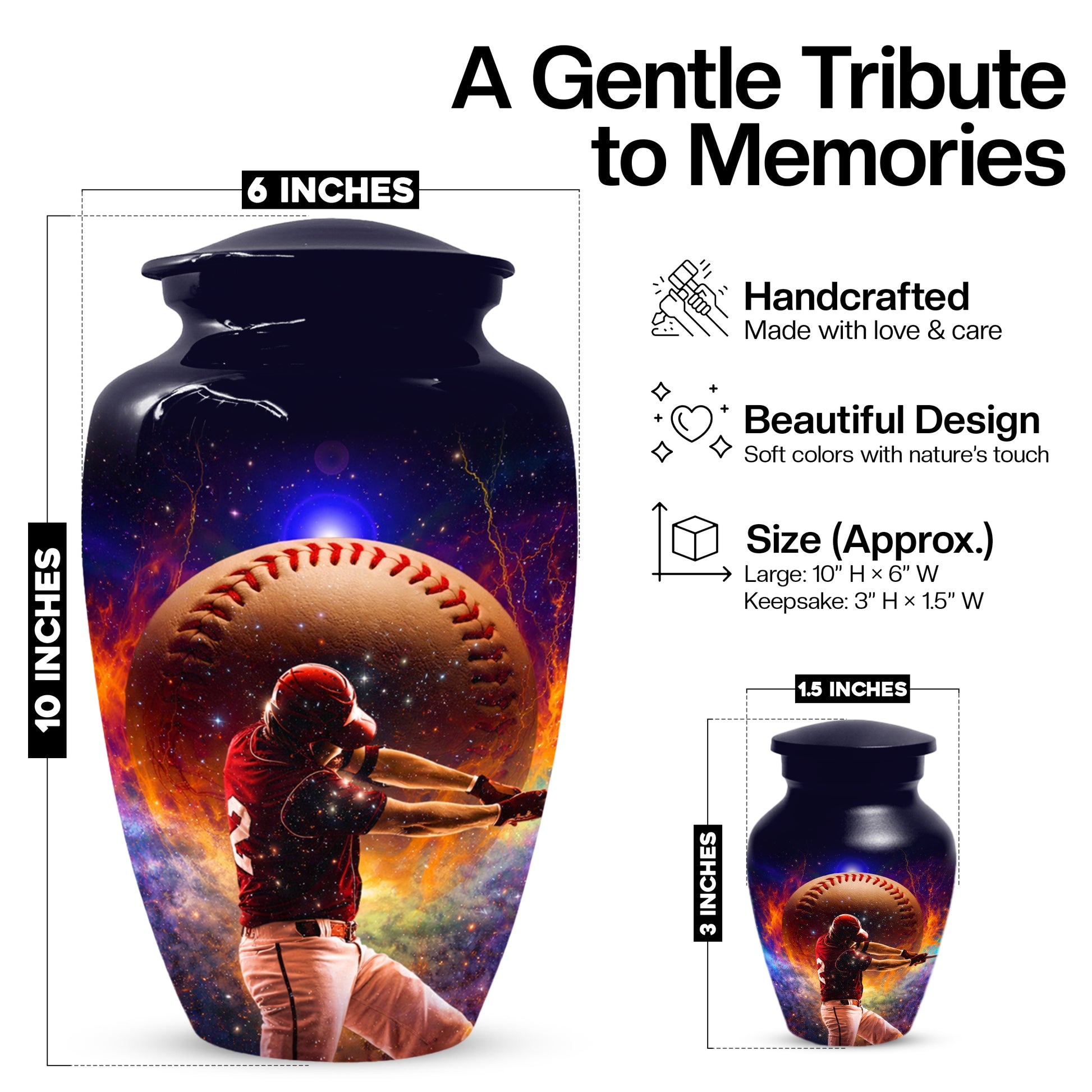 Baseball Keepsake Urn for Dad -  Personalized Sports Memorial Cremation Urns for Men