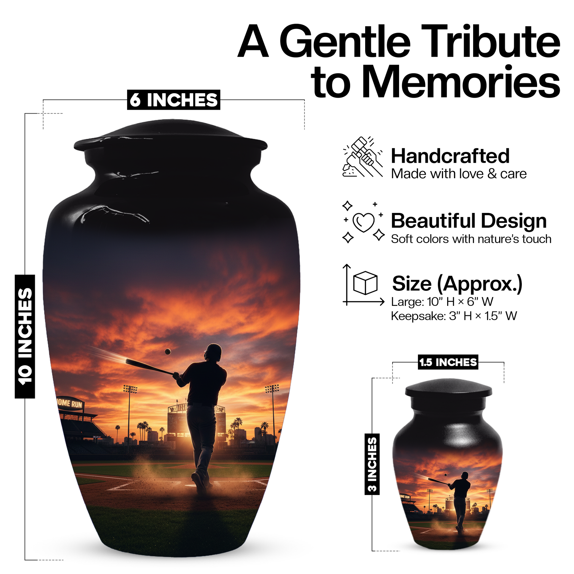 Baseball Player Urn for Human Ashes, Custom Baseball Memorial Urn, Large Adult Cremation Urn