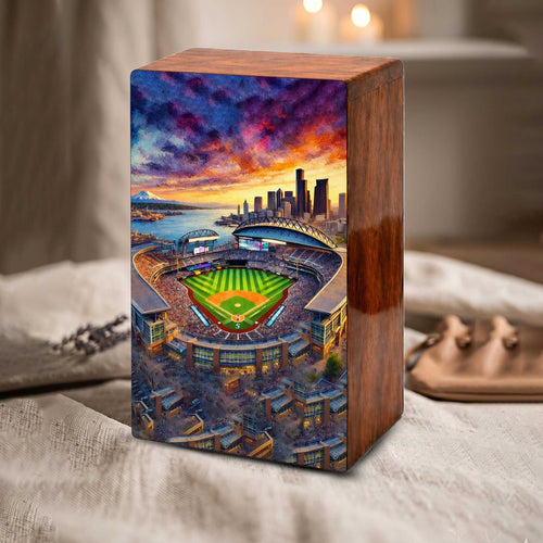 Baseball Stadium Urn For Ashes Male - Sports Wooden Keepsake box For Dad