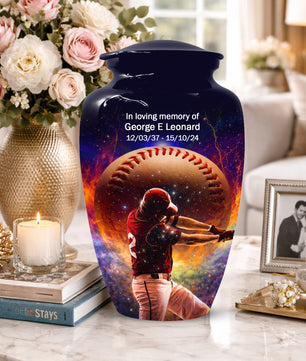 Baseball Keepsake Urn for Dad -  Personalized Sports Memorial Cremation Urns for Men