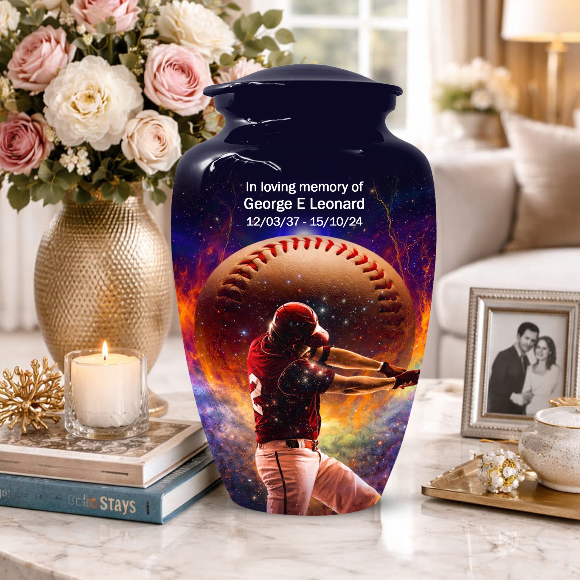 Baseball Keepsake Urn for Dad -  Personalized Sports Memorial Cremation Urns for Men