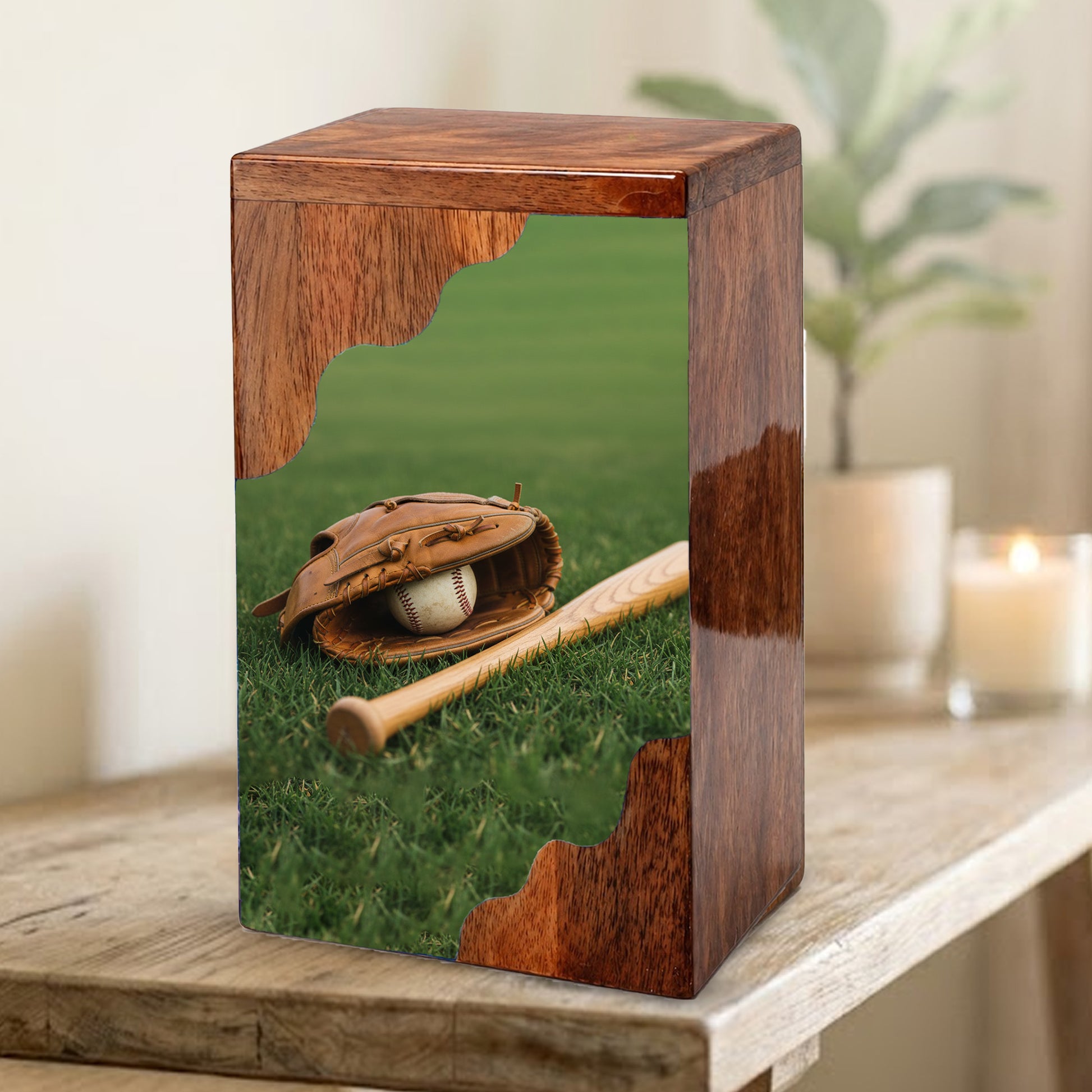 Baseball Legacy Wooden Cremation Urn – Baseball Memorial Wooden Urn for Human Ashes