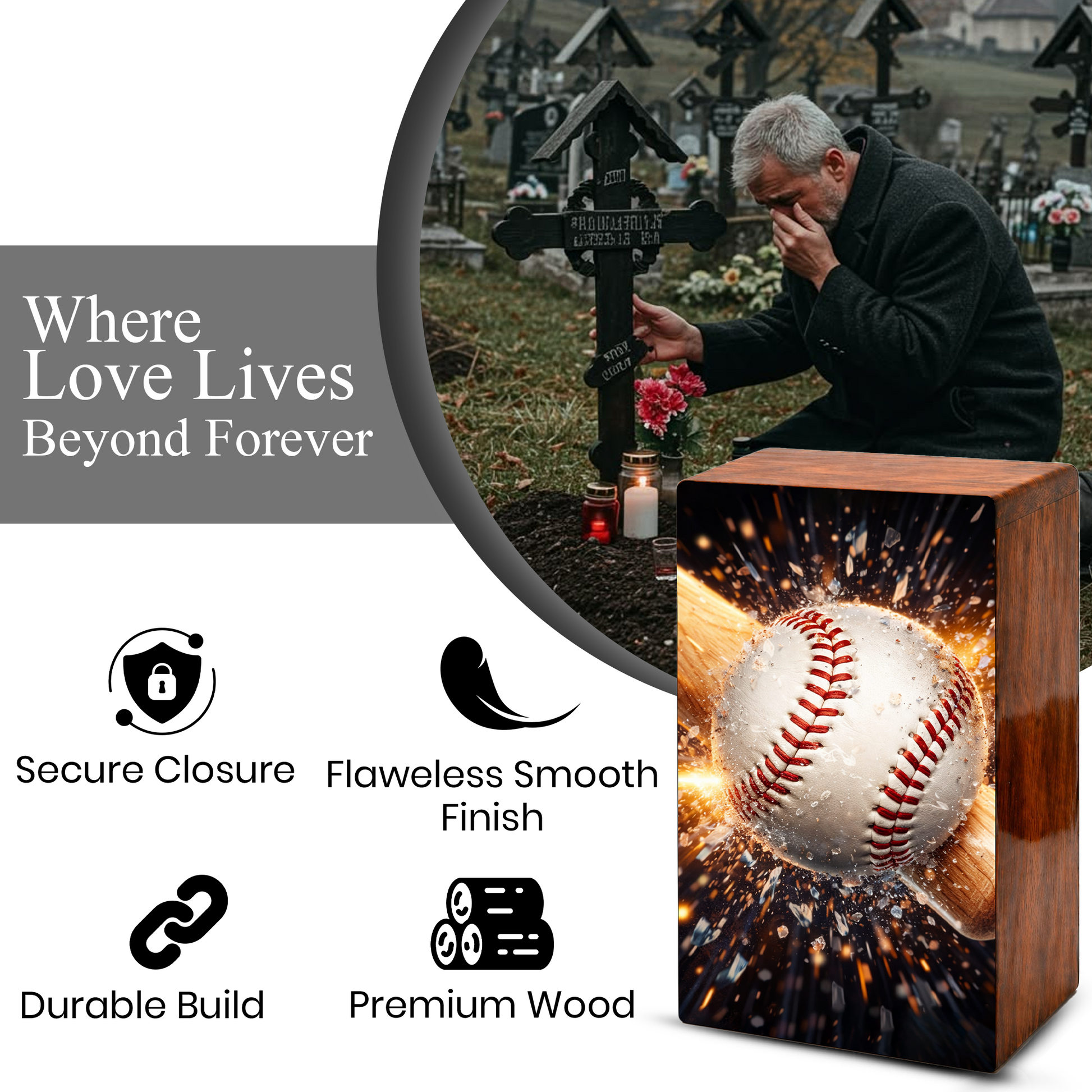 Baseball Bat Urn for Ashes Dad - Baseball Memorial Keepsake Urns Box Male