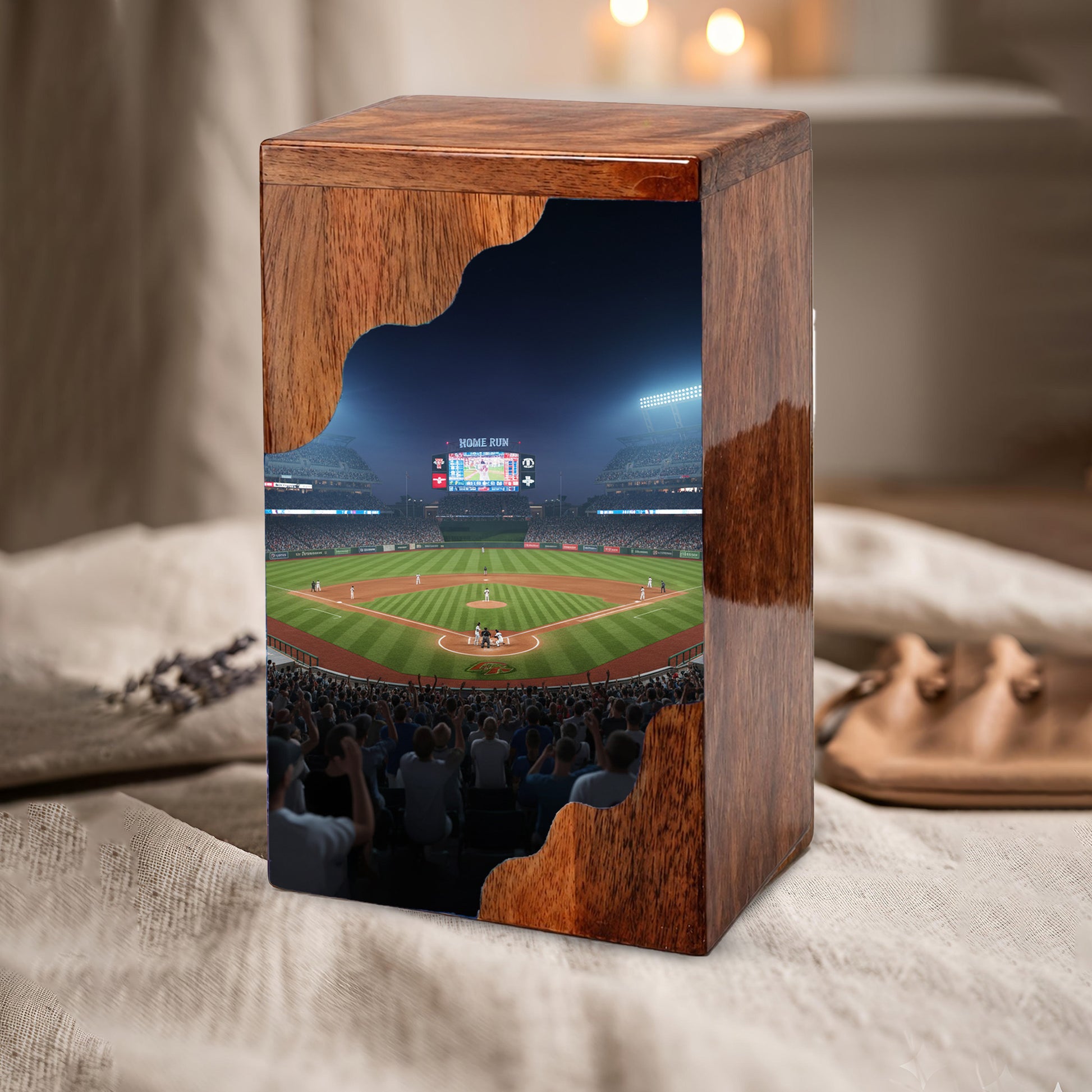 Baseball Cremation Urn for Dad – Custom Wooden Memorial Urn Box for Ashes