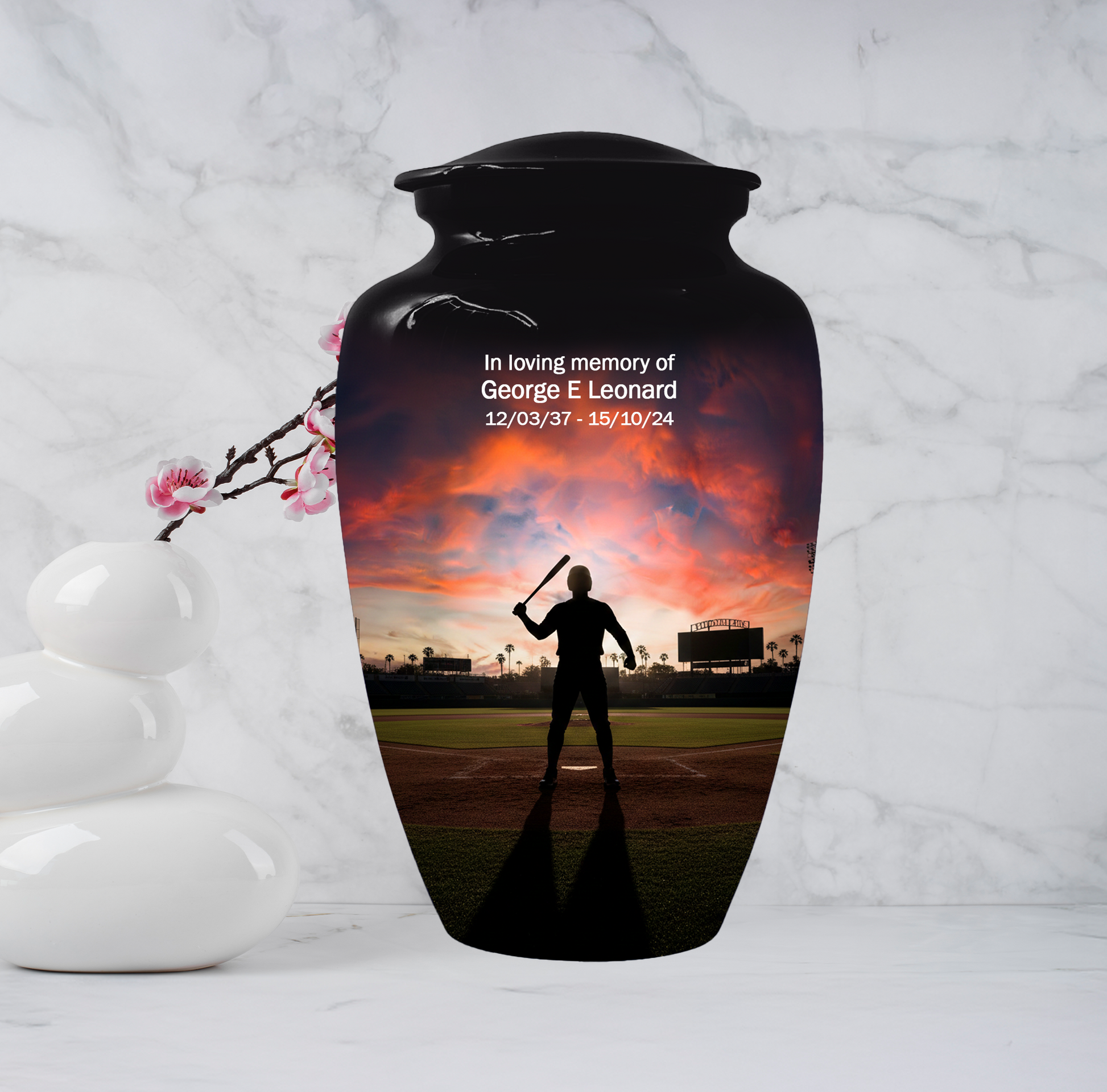 Baseball Batter Urn for Human Ashes, Custom Baseball Memorial Urn