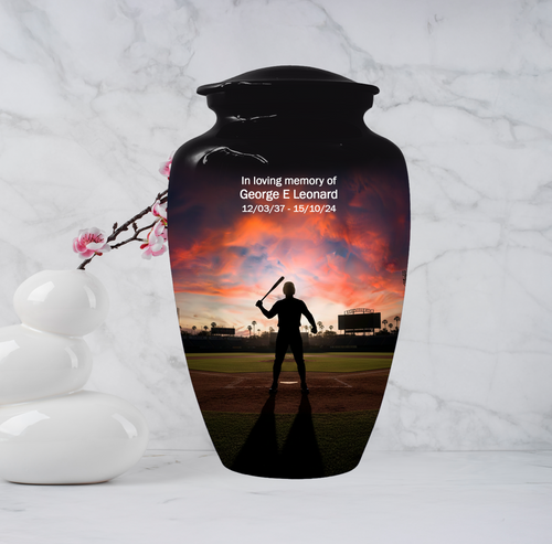 Baseball Batter Urn for Human Ashes, Custom Baseball Memorial Urn