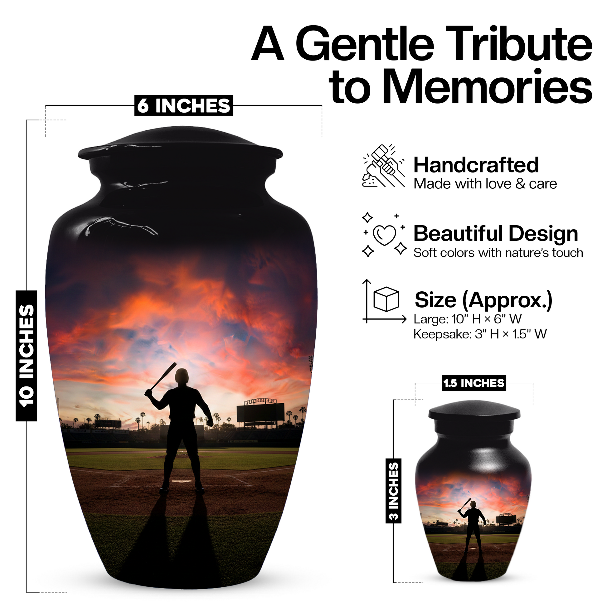 Baseball Batter Urn for Human Ashes, Custom Baseball Memorial Urn