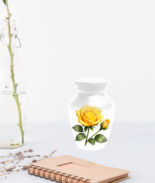 Yellow Rose Cremation Urn For Ashes - Flower Keepsake Mini Urns With Rose