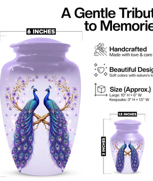 Peacock Companion Urn For Human Ashes - Extra Large Couple Urns For Husband and Wife