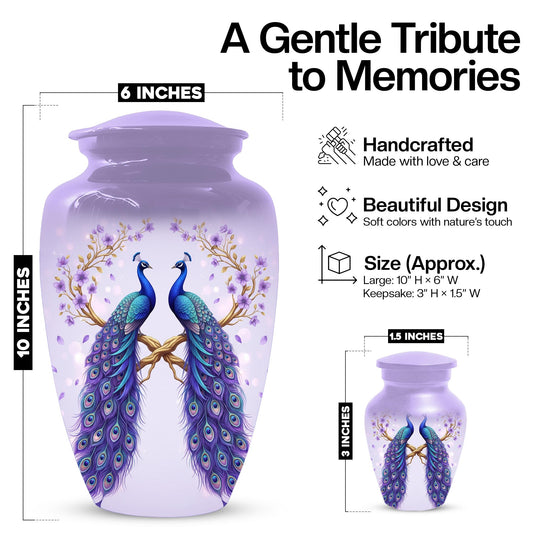 Peacock Companion Urn For Human Ashes - Extra Large Couple Urns For Husband and Wife
