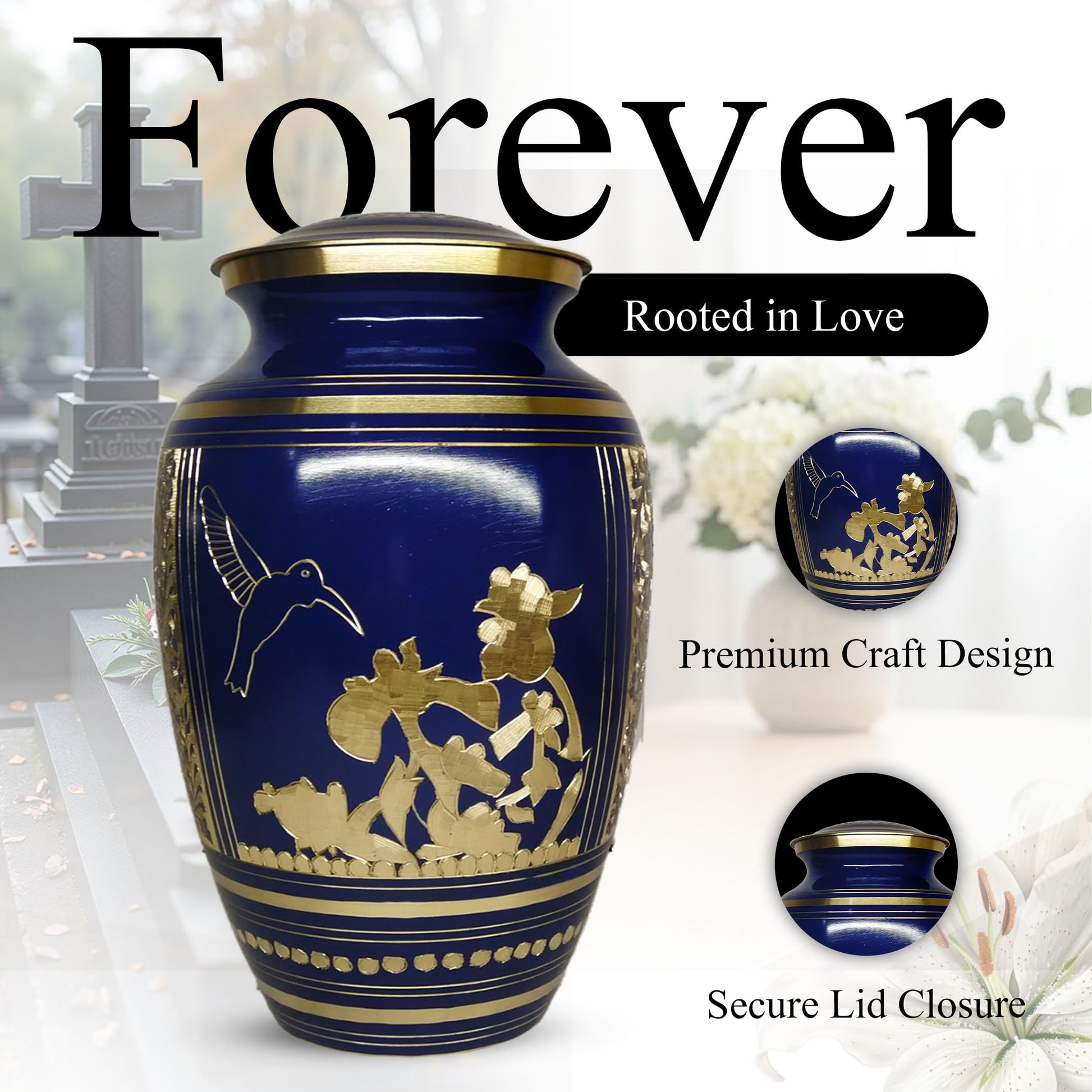 Brass Urns for Human Ashes Adult Male, (Multiple Themes, Brass Urn for Ashes, Variation 03)