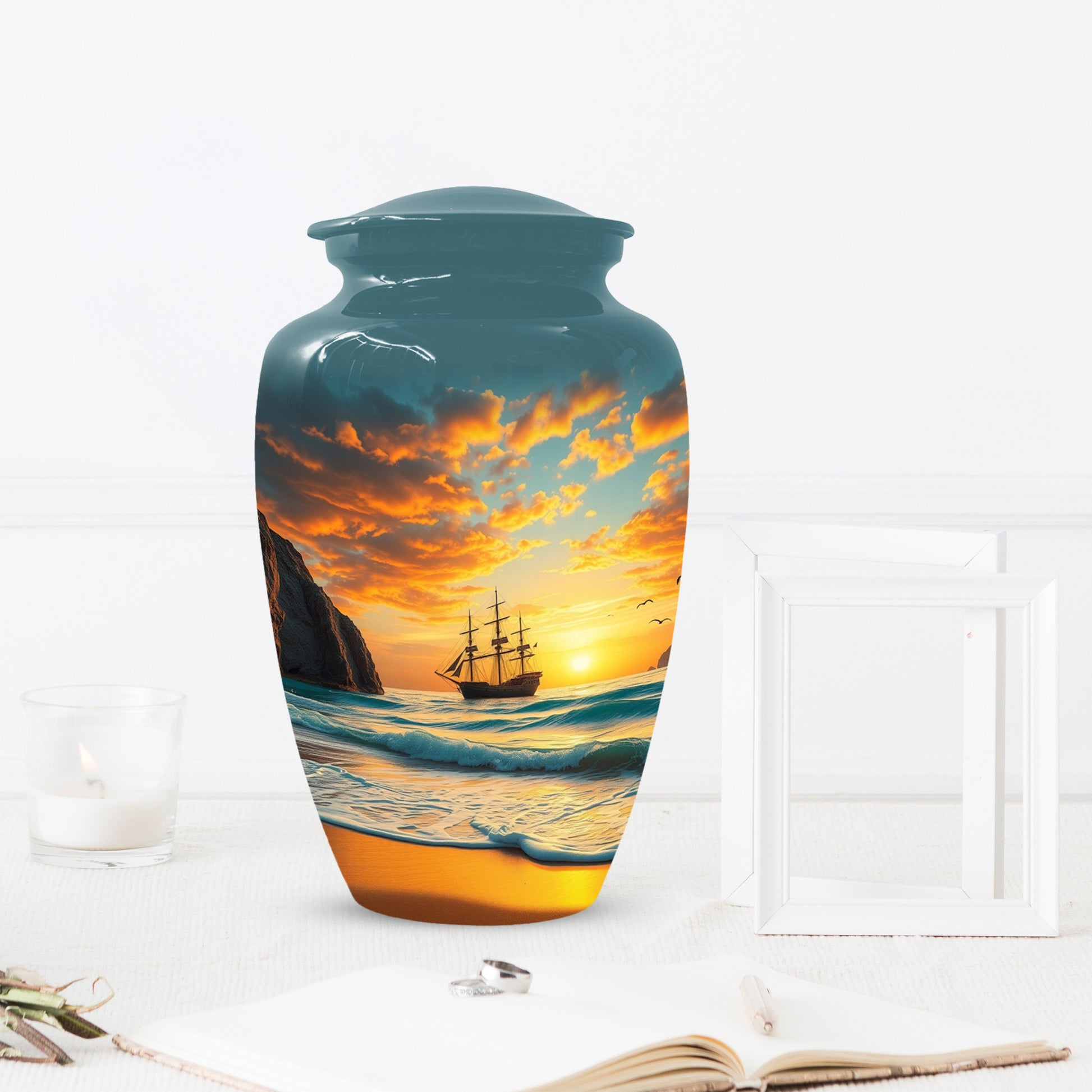 Beach Urn for Mom – Custom Ocean Sunset Cremation Urns for Ashes | Coastal Memorial Keepsake for Female