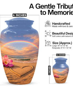 Beach Rainbow  Memorial Urn for Ashes – Custom Ocean  Keepsake Urns for Mom & Dad
