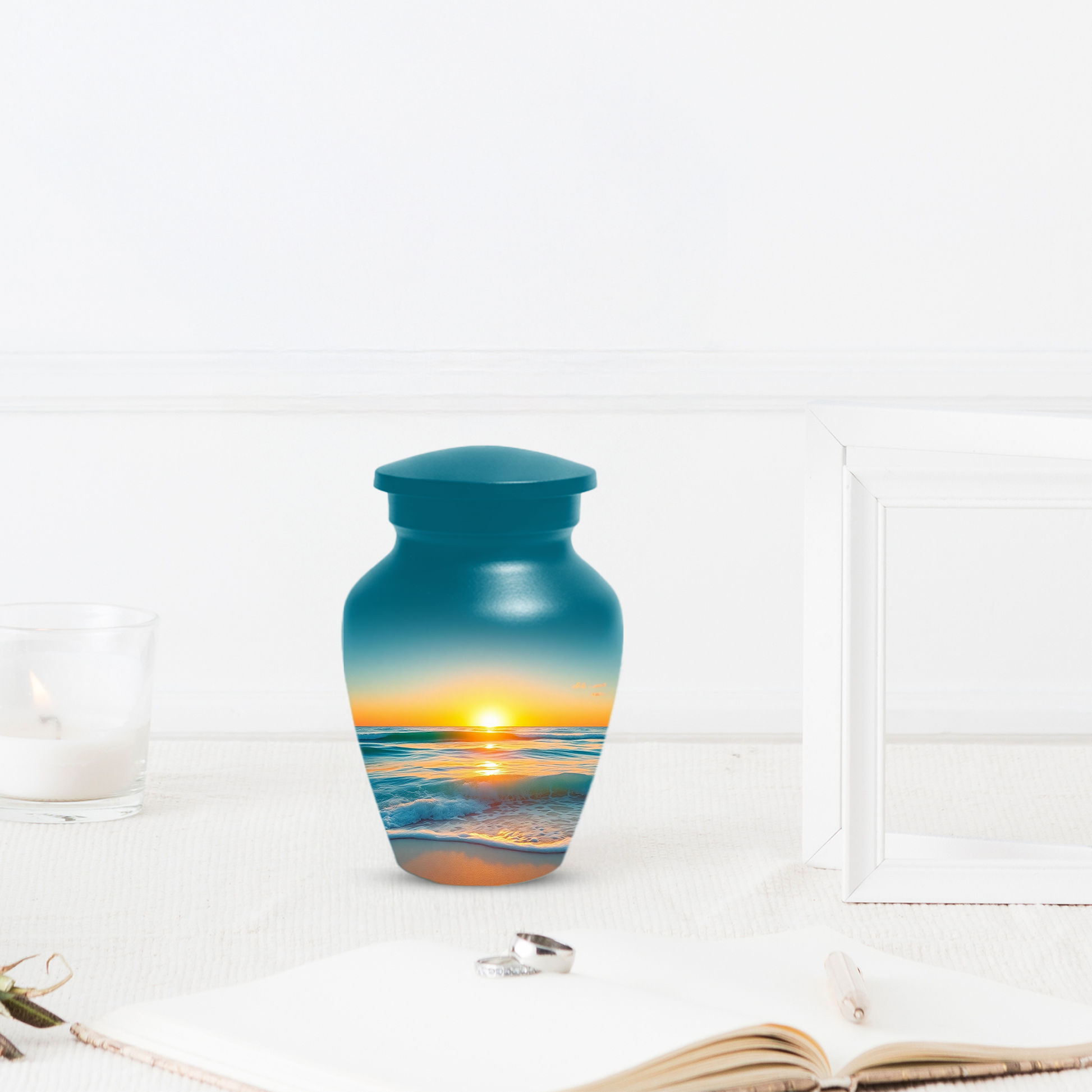 Beach Sunset Memorial Urn for Human Ashes, Ocean Cremation Urn
