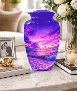 Purple Ocean Urn for Mom or Dad - Personalized Cremation Memorial Urns for Women & Men