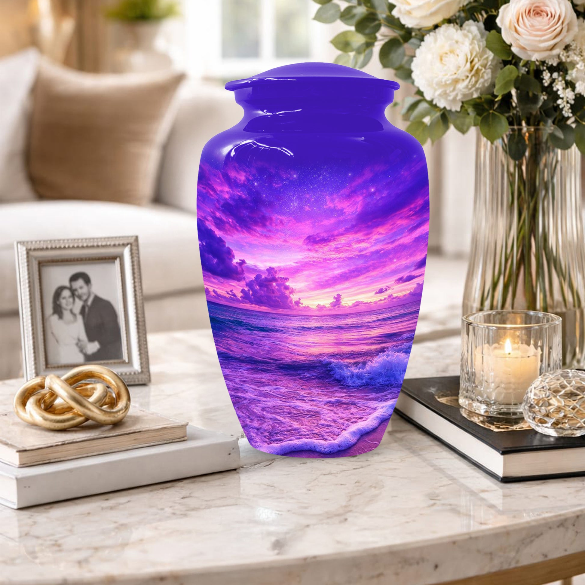 Purple Ocean Urn for Mom or Dad - Personalized Cremation Memorial Urns for Women & Men