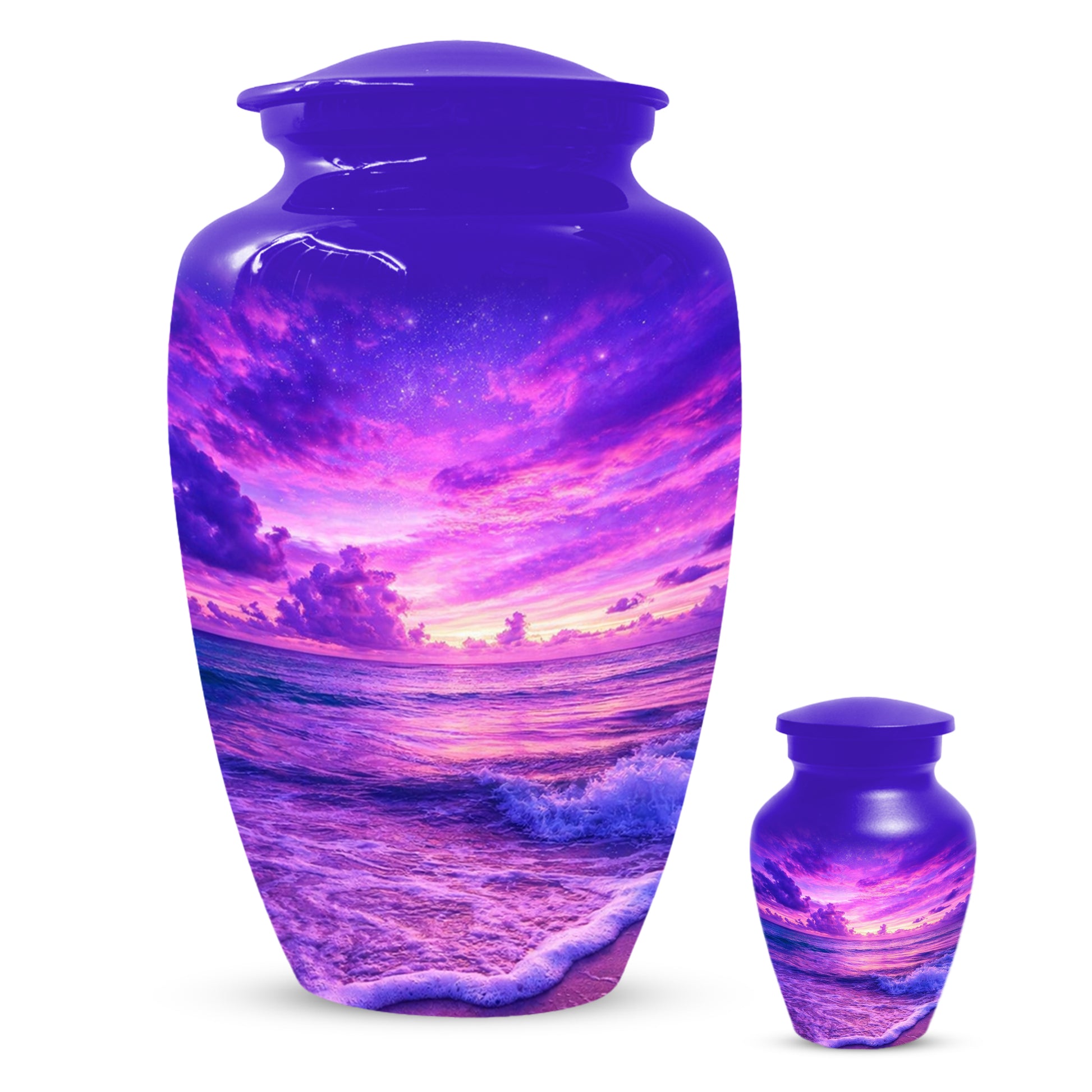 Purple Ocean Urn for Mom or Dad - Personalized Cremation Memorial Urns for Women & Men