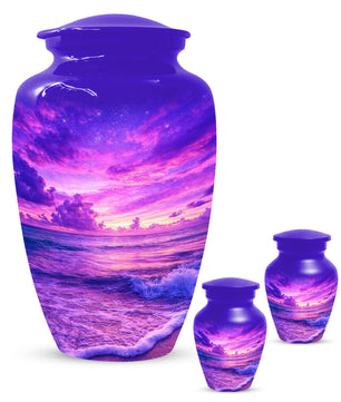 Purple Ocean Urn for Mom or Dad - Personalized Cremation Memorial Urns for Women & Men