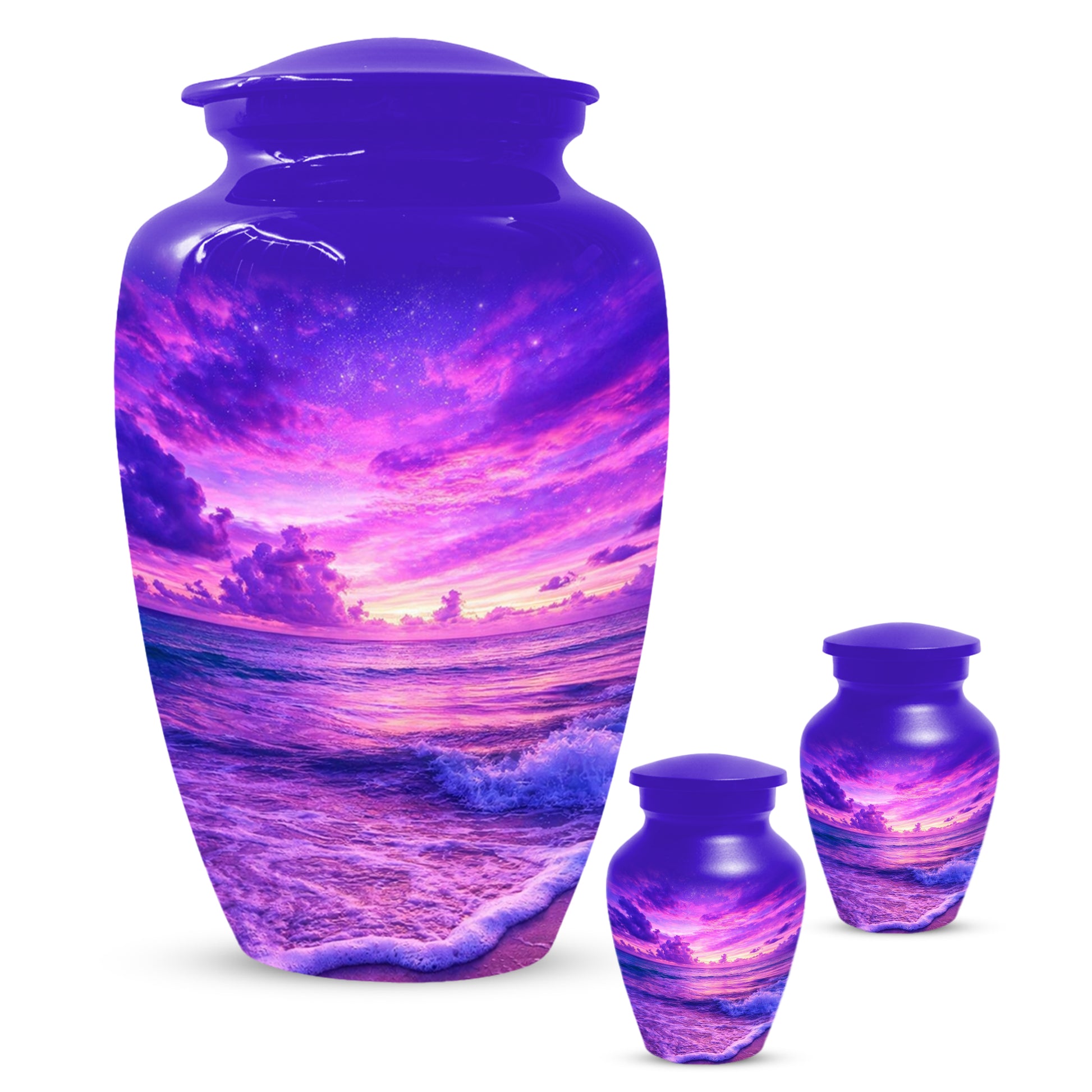 Purple Ocean Urn for Mom or Dad - Personalized Cremation Memorial Urns for Women & Men