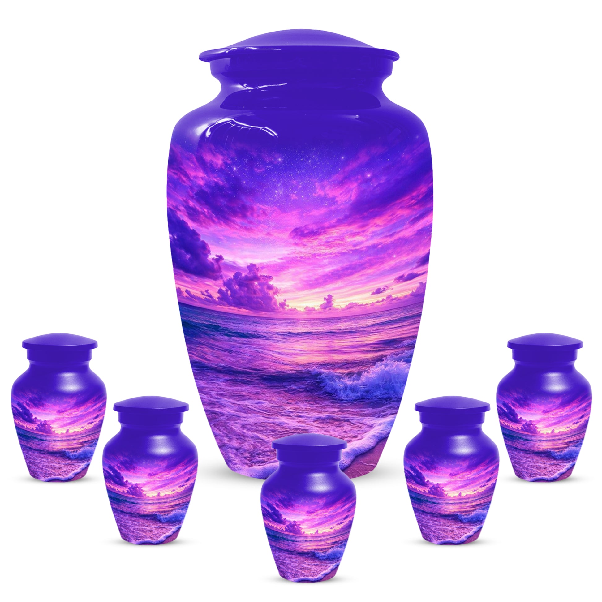 Purple Ocean Urn for Mom or Dad - Personalized Cremation Memorial Urns for Women & Men