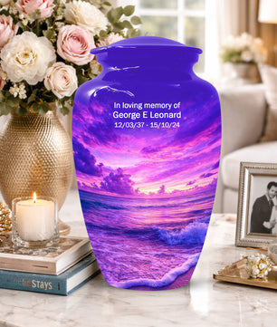 Purple Ocean Urn for Mom or Dad - Personalized Cremation Memorial Urns for Women & Men
