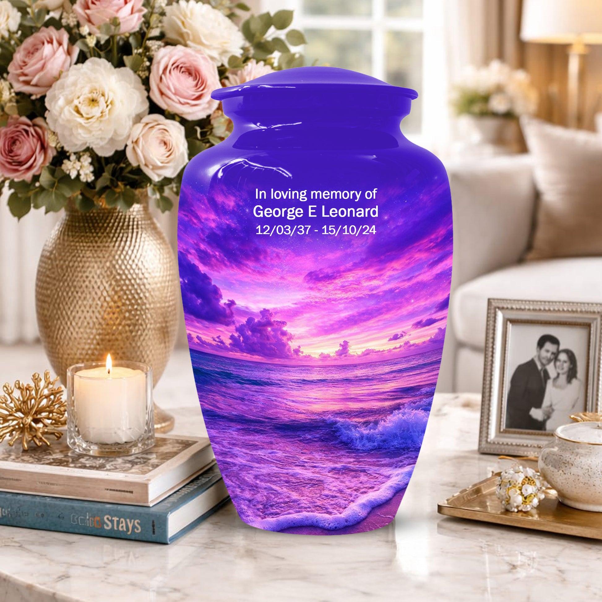 Purple Ocean Urn for Mom or Dad - Personalized Cremation Memorial Urns for Women & Men