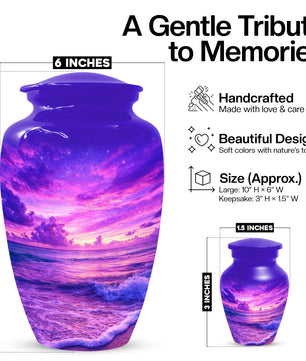 Purple Ocean Urn for Mom or Dad - Personalized Cremation Memorial Urns for Women & Men