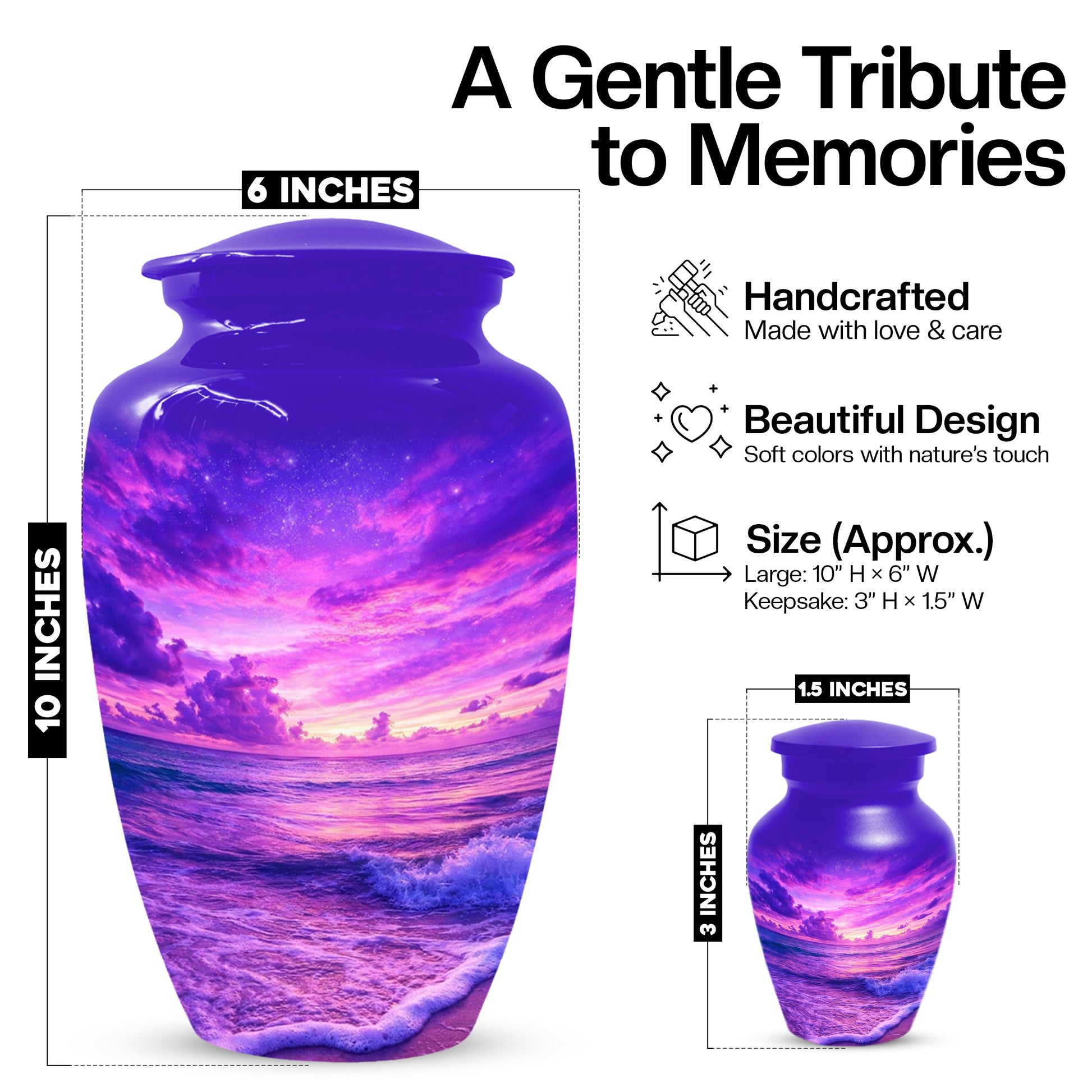 Purple Ocean Urn for Mom or Dad - Personalized Cremation Memorial Urns for Women & Men