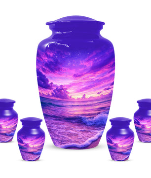 Purple Ocean Urn for Mom or Dad - Personalized Cremation Memorial Urns for Women & Men