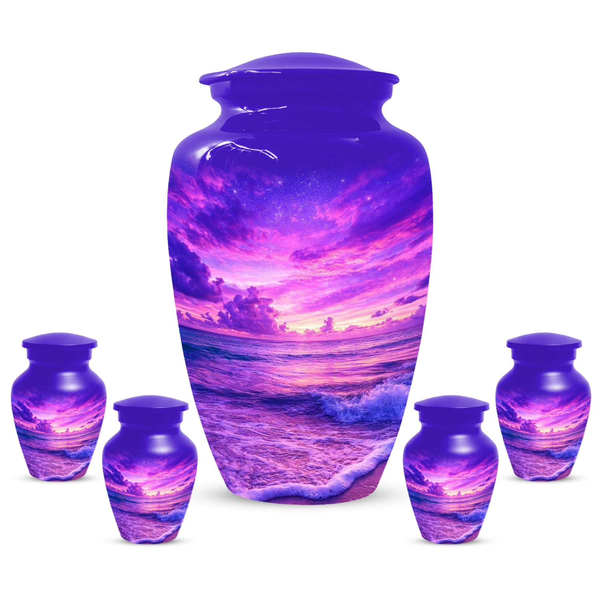 Purple Ocean Urn for Mom or Dad - Personalized Cremation Memorial Urns for Women & Men
