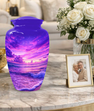 Purple Ocean Urn for Mom or Dad - Personalized Cremation Memorial Urns for Women & Men
