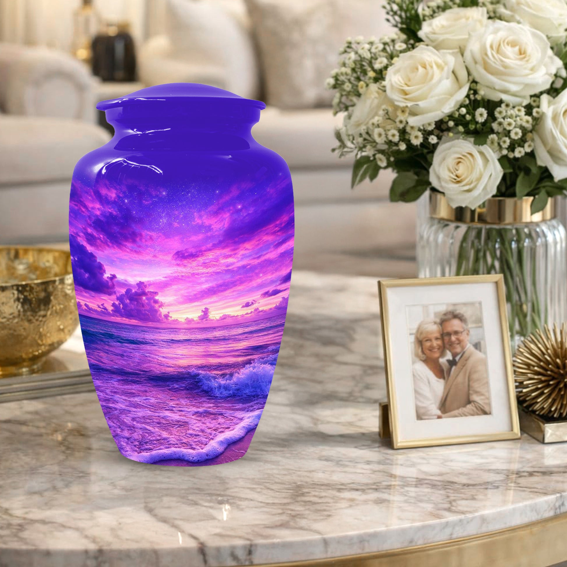 Purple Ocean Urn for Mom or Dad - Personalized Cremation Memorial Urns for Women & Men