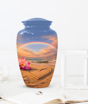 Beach Rainbow  Memorial Urn for Ashes – Custom Ocean  Keepsake Urns for Mom & Dad