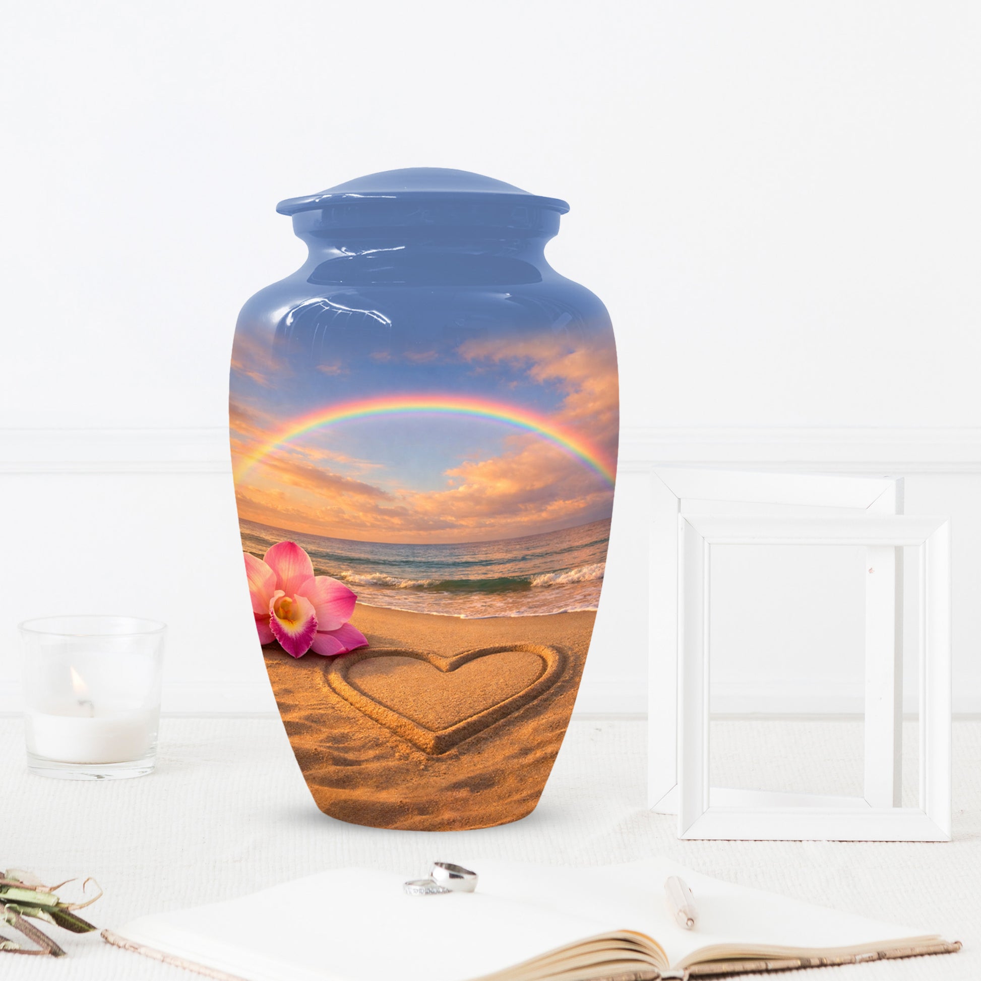 Beach Rainbow  Memorial Urn for Ashes – Custom Ocean  Keepsake Urns for Mom & Dad