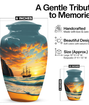 Beach Urn for Mom – Custom Ocean Sunset Cremation Urns for Ashes | Coastal Memorial Keepsake for Female