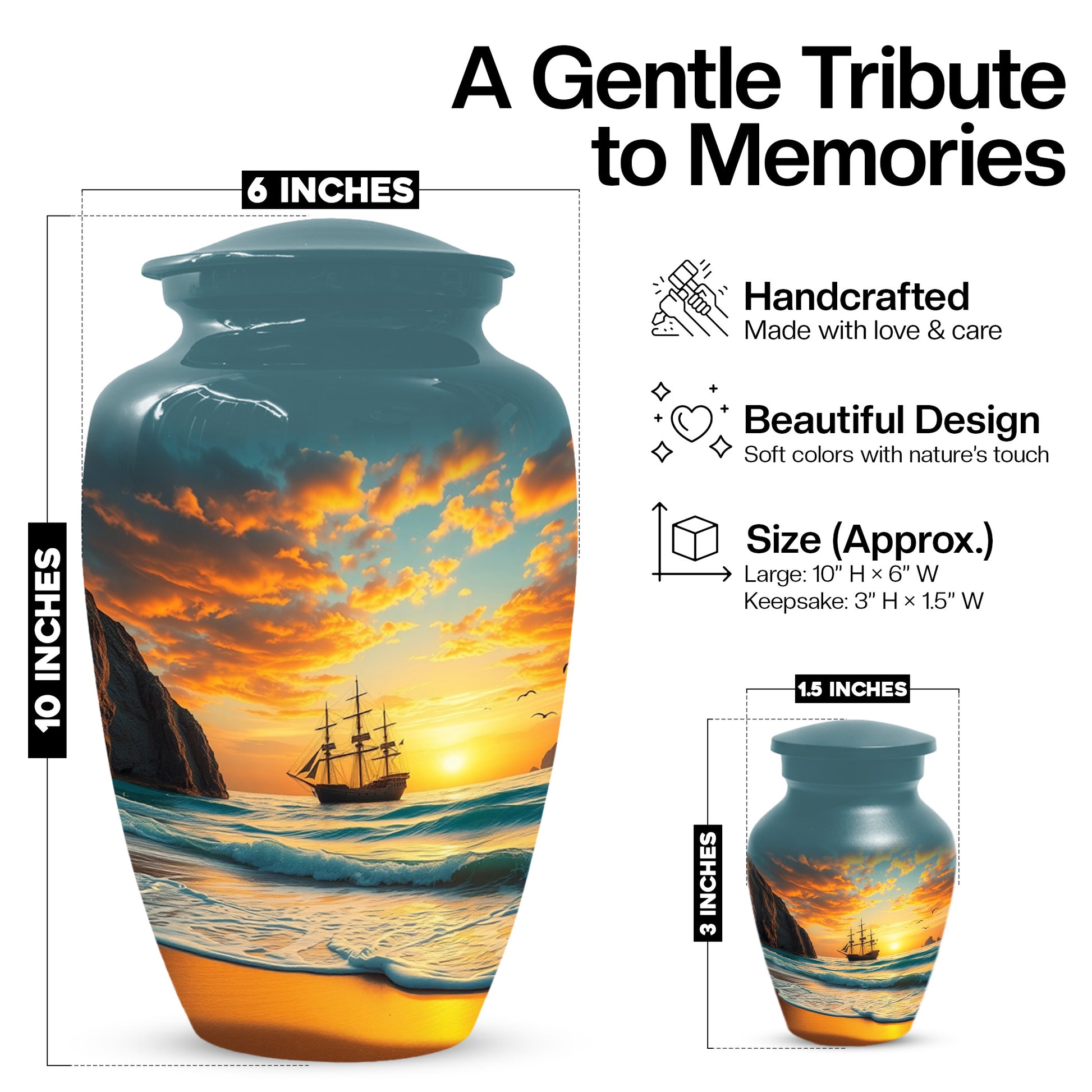 Beach Urn for Mom – Custom Ocean Sunset Cremation Urns for Ashes | Coastal Memorial Keepsake for Female