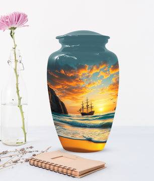 Beach Urn for Mom – Custom Ocean Sunset Cremation Urns for Ashes | Coastal Memorial Keepsake for Female