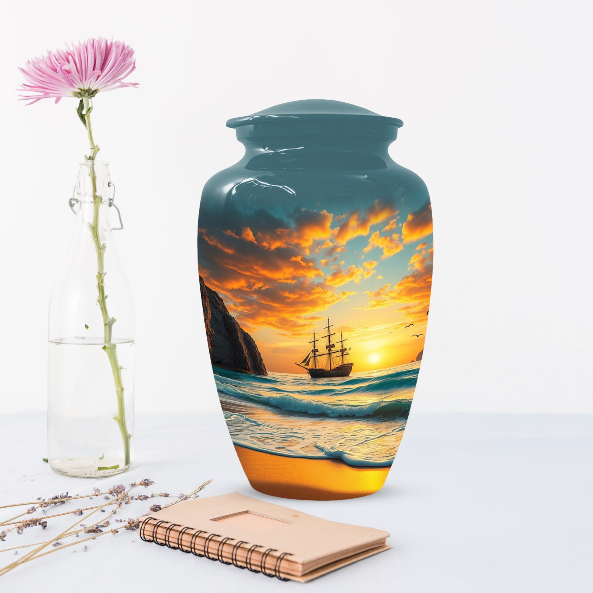 Beach Urn for Mom – Custom Ocean Sunset Cremation Urns for Ashes | Coastal Memorial Keepsake for Female