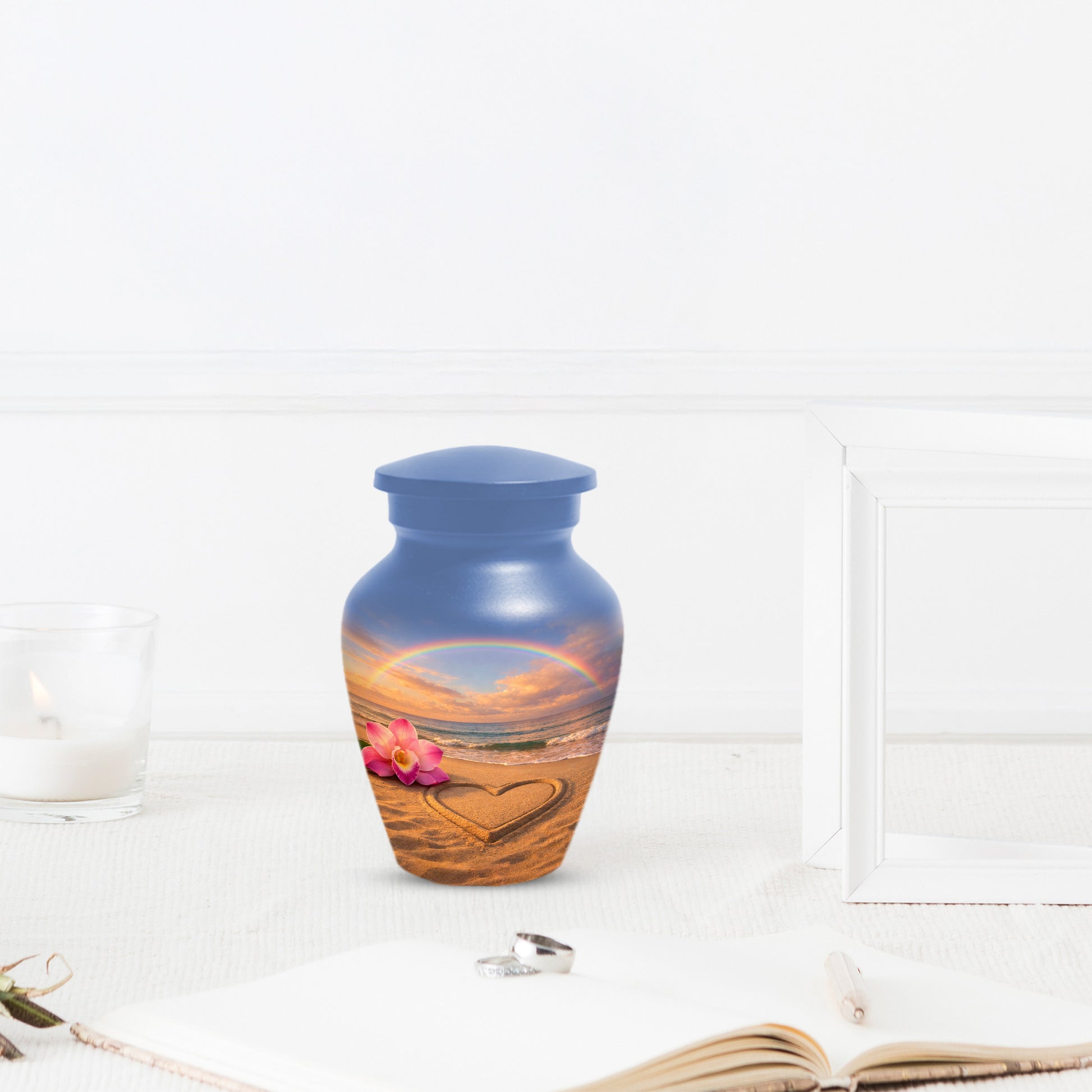 Beach Rainbow  Memorial Urn for Ashes – Custom Ocean  Keepsake Urns for Mom & Dad