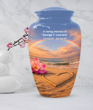 Beach Rainbow  Memorial Urn for Ashes – Custom Ocean  Keepsake Urns for Mom & Dad