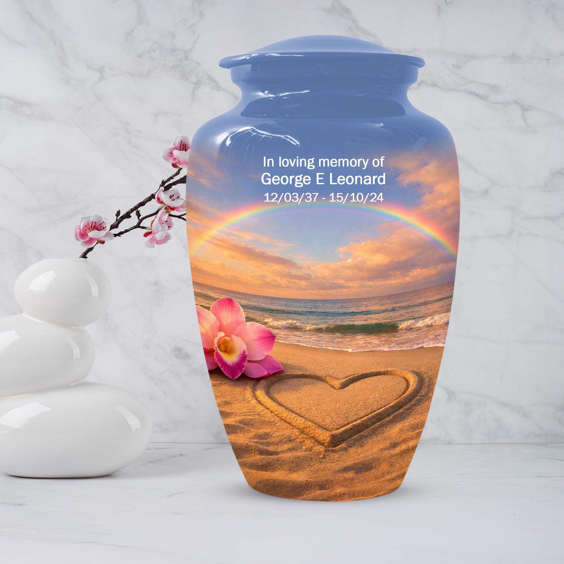 Beach Rainbow  Memorial Urn for Ashes – Custom Ocean  Keepsake Urns for Mom & Dad